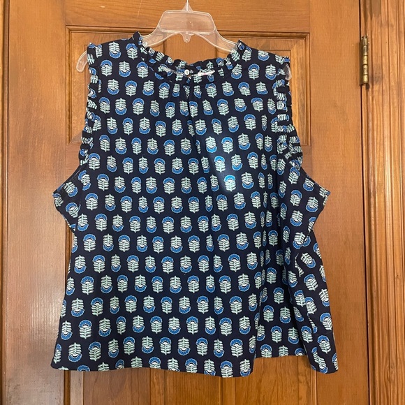 J. Crew Tops - J. Crew Navy Linen/Cotton Blue Sleeveless Patterned Top, Keyhole Back, Size 3X